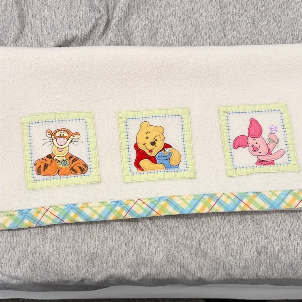 Vintage Winnie The POOH Tigger Piglet Baby Security Blanket Pastel Plaid Trim